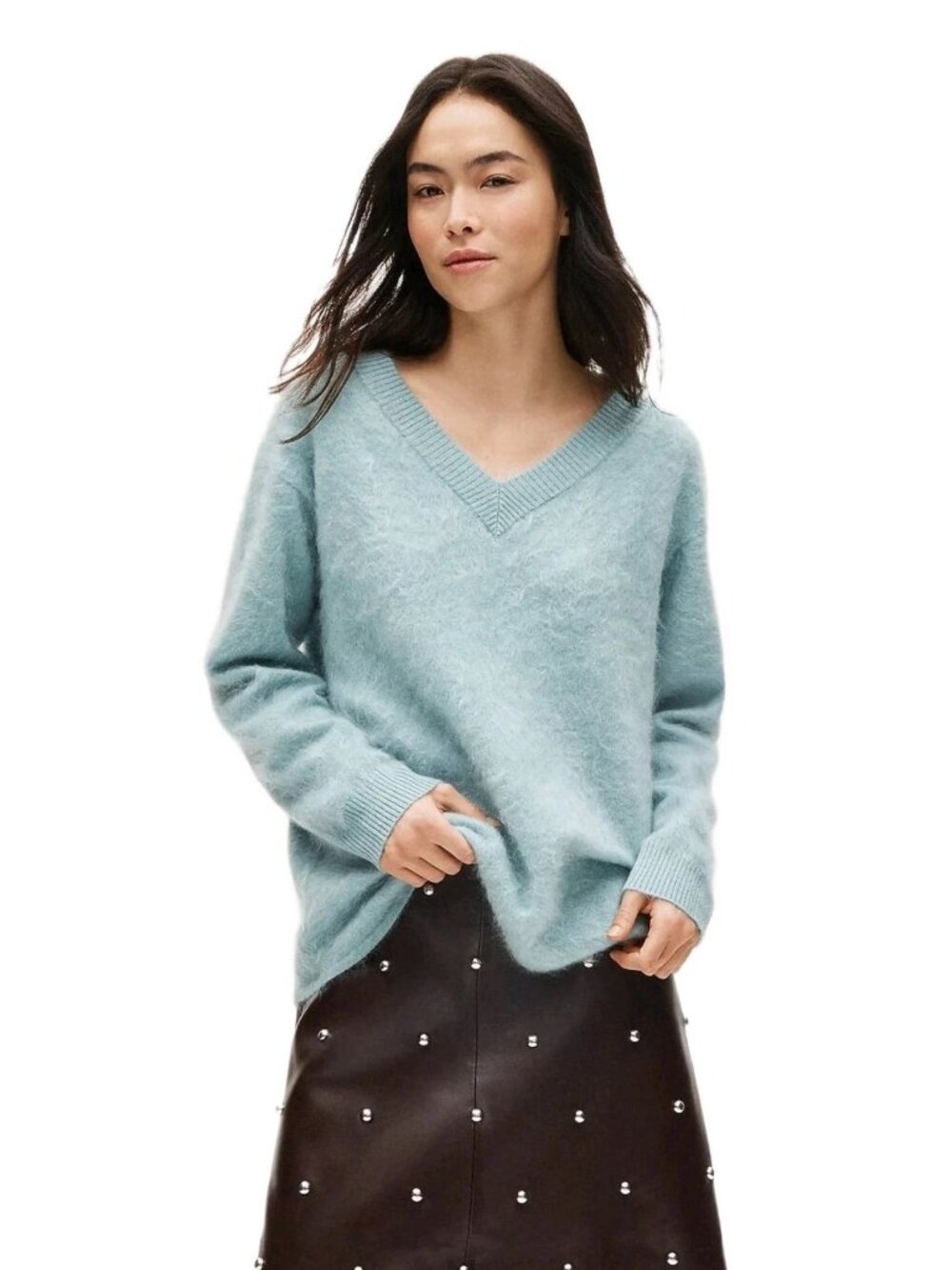 J. Crew Brushed Cashmere Relaxed Fit V-Neck, Sz M, Grey - Picture 2 of 12